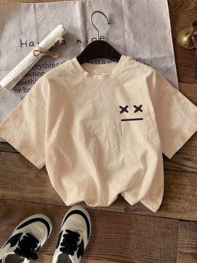 SHEIN EZwear 女士休闲图案宽松圆领短袖 T 恤，适合夏季