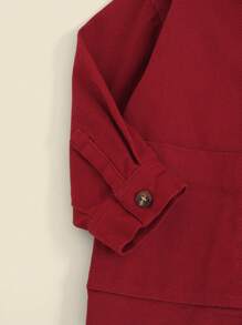 THE HAPPY LOOK Young Boys Red Solid Color Twill Casual Long Sleeve Shirt Jacket For Daily Wear, Autumn, Winter, Christmas, New Year - Red - View 4