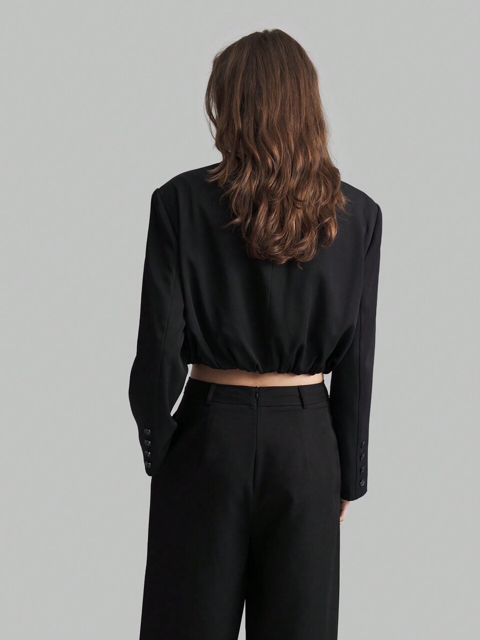 Women Short Waist Drawstring Casual Suit Jacket