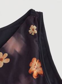 SHEIN MOD 大码复古假日休闲黑色背景黄色花朵垂坠领口修身美人鱼连衣裙，适合夏季