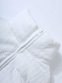 SHEIN Essnce Chaqueta de punto de cable blanca para mujer, chaqueta informal con cremallera holgada, chaleco de cuello redondo de unicolor con cremallera para mujer en otoño/invierno. Cálida y fácil de combinar, adecuada para uso diario, ir a trabajar, en casa, etc. - Blanco - Ver 8