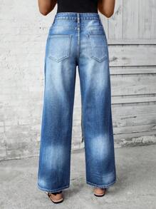 EMERY ROSE 女式简约前扣口袋休闲牛仔裤 - 中等水洗藍 - 查看 2