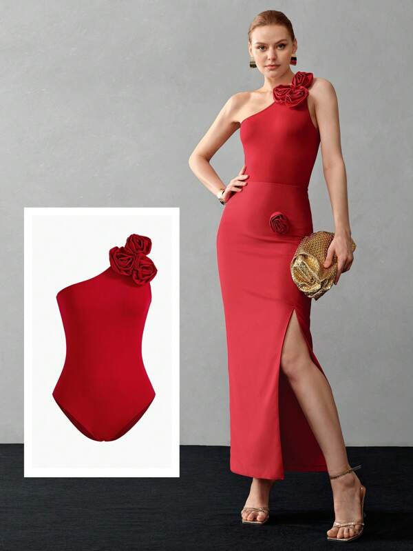 MOTF PREMIUM ONE SHOULDER STEREO FLOWER DETAIL BODYSUIT