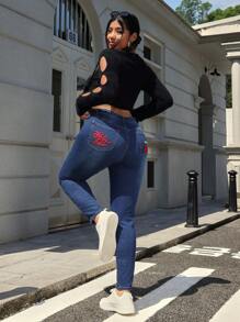 SHEIN EZwear Plus Size Women Casual Washed Skinny Jeans For Everyday Wear, Autumn