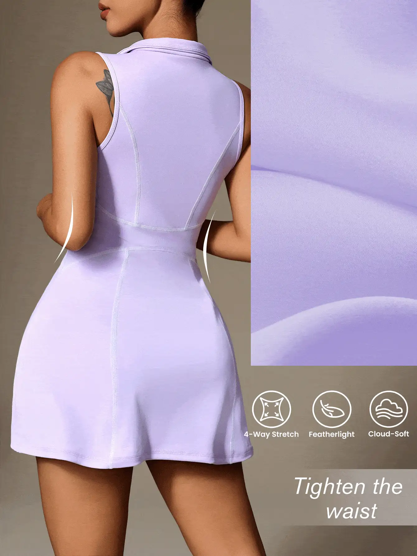 Slayform 2 件女式运动连衣裙，瑜伽高领拉链 Polo 衫，带开衩和紧身裤，口袋适合户外锻炼、休闲和办公室穿着运动连衣裙