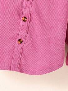 SHEIN Elladie kids 年轻女孩纯色荷叶边长袖衬衫，秋季 - 紫羅蘭色 - 查看 5
