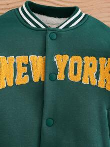 Cozy Pixies Young Girl Letter Print Color Block Casual Knitted Baseball Jacket - Green - View 10