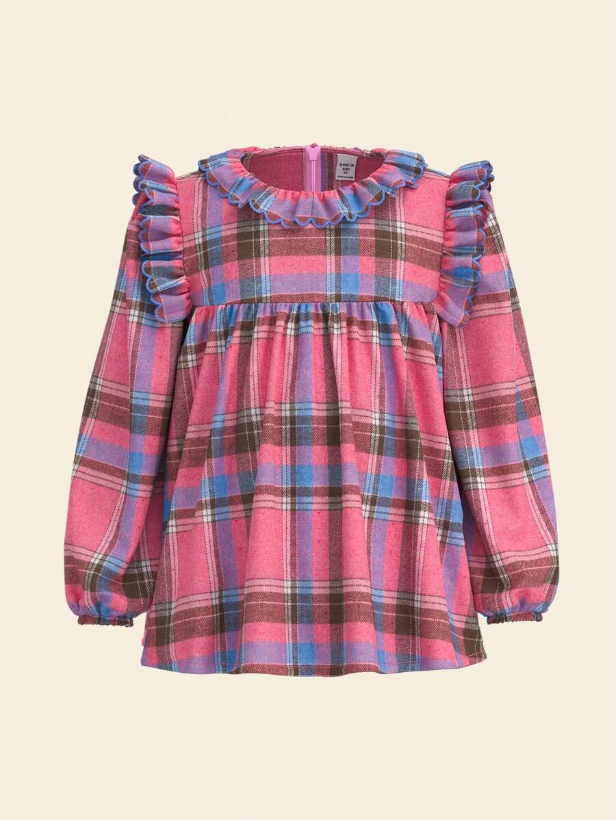 THE HAPPY LOOK Young Girls Pink Ruffled Collar Long Sleeve Casual Blouse For Fall & Winter - Multicolor - View 1