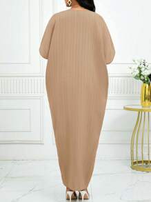 SHEIN Lady Autumn And Summer Simple Solid Notched Batwing Sleeve Split Hem Dress,Summer Dresses For Women