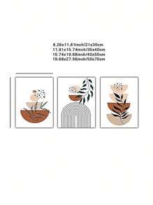 Juego de 3 impresiones abstractas de estilo bohemio, decoración del hogar de mediados de siglo, arte de línea botánica, diseño de arte de pared geométrico, paleta de colores terracota, juego de arte minimalista moderno para decoración de pared en la sala de estar, decoración de otoño en el hogar, sin marco, regalo navideño - Multicolor - Ver 4