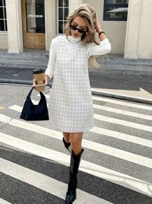 SHEIN Frenchy 女士格子印花 V 领无袖优雅连衣裙，配有背心细节 - 彩色 - 查看 5