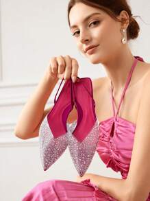 CUCCOO HITCHD 尖头水钻和人造珍珠装饰女式高跟鞋新年假期 - 玫紅色 - 查看 3