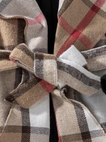 SHEIN Vintaside Kids 3pcs/Set Young Girls Plaid Print Lapel Waist Belt Vest Jacket, Ribbed Long Sleeve T-Shirt, And Leggings Outfit - Multicolor - View 4