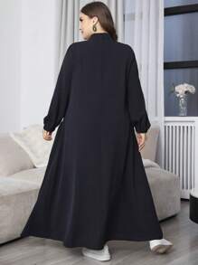 Al Najma 大码休闲大口袋拉链舒适宽松黑色长裙超长女装 - 黑色 - 查看 2