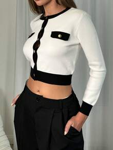 Women's Casual Contrast Color Button Front Cardigan
