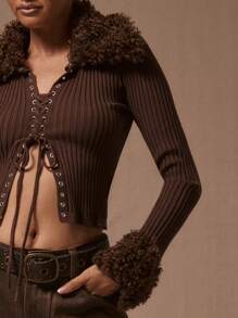 MUSERA Fluffy Lace Up gebreide cardigan