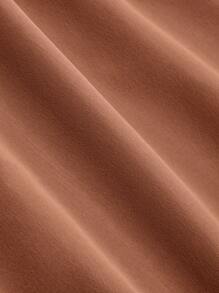 Celure 大码女式纯色荷叶边下摆系腰单排扣休闲裙棕色裙棕色裙中长裙卡其裙 - 棕色 - 查看 5