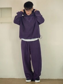 DAZY Men's Casual Graphic Embroidered Hoodie & Sweatpants Set, Autumn - Purple - View 8