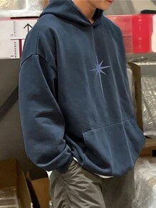 DAZY Pattern Print Men's Hooded Sweatshirt, Suitable For Casual Outing In Autumn - Blue - View 5