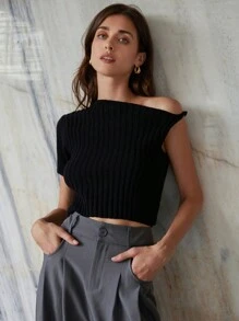 Aveloria Modichic 1pc Off Shoulder Asymmetrical Cutout Design Refined French Style High-End Slim Fit Knit Top