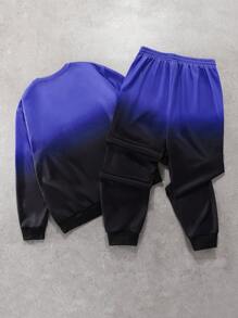 Manfinity LEGND Conjunto de 2 piezas para hombre talla grande: sudadera de cuello redondo con estampado de letras en degradé y pantalón de chándal, informal