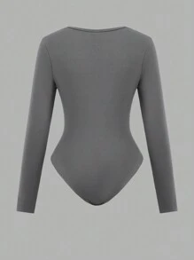 Tween Girl Round Neck Solid Knit Bodysuit - Multicolor - View 6