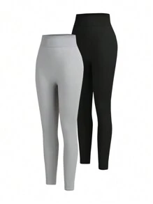 Easithlete Quần ống suông cạp cao đơn giản, màu trơn, mặc thường ngày - Nhiều màu - Xem 4