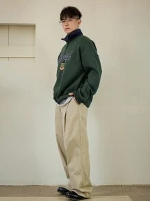 DAZY 男士休闲字母刺绣高领套头卫衣，秋季七分拉链款