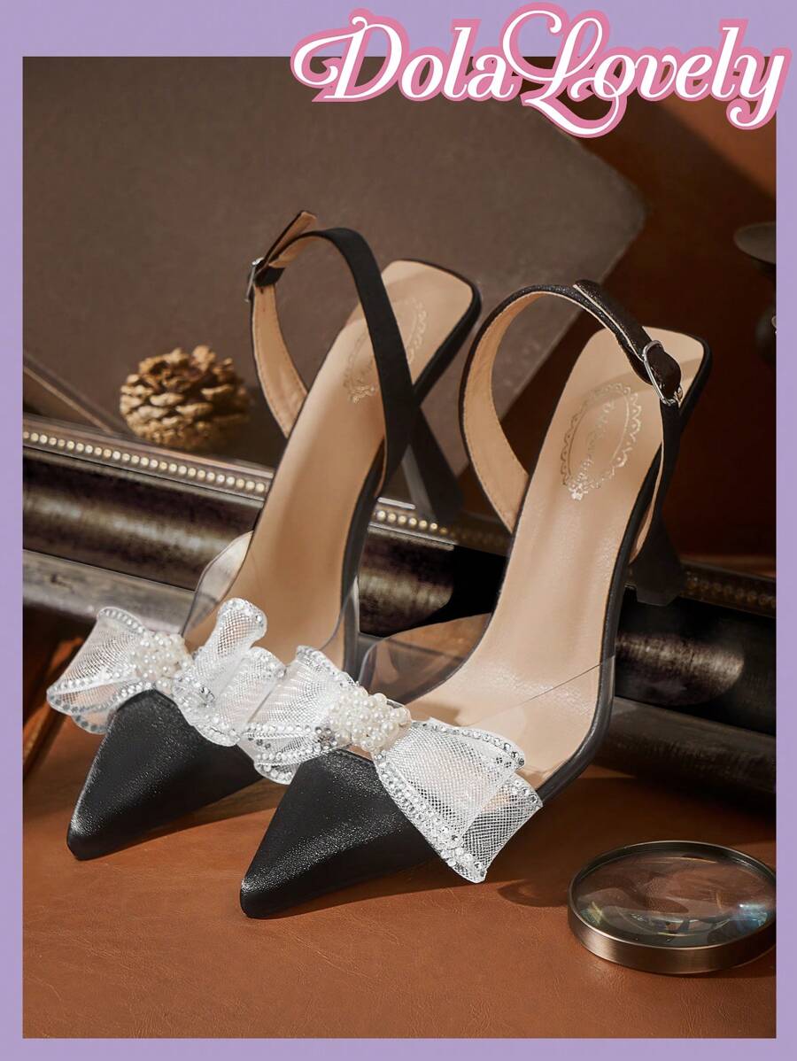 Dola Lovely Women's Fashion Pearl Bow Decor Comfortable Versatile Lolita High Heel Pumps - Black - View 1