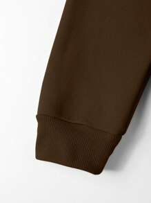 Manfinity Homme Men's Casual Letter Print Pullover Hooded Sweatshirt, Minimalist Design For Everyday Wear, For Fall, Long Sleeve Top - Brown - View 3