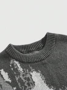 ROMWE MEN Street Life Jersey de cuello redondo de manga larga con detalles estampados, suéter minimalista de uso diario casual para hombres