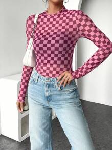 INAWLY Women's Spring & Autumn Ruffled Collar Long Sleeve Casual Checkerboard Blouse Fall Cloth For Women - Pink - View 5