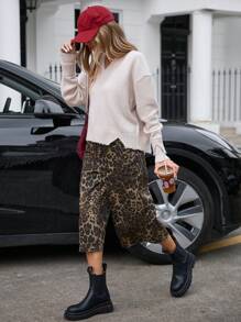 GENKIRA 女士V领破洞边饰套头毛衣，秋季针织套头衫 - 杏色 - 查看 1