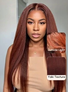 7x5掰掰結糸紅褐色直髮人髮假髮，具有預漂白發际線預剪裁不需膠的蕾絲假髮，女士適用 - S33 - 查看 2