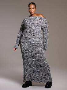 MUSERA Plus Size Knit Off The Shoulder Long Sleeve Maxi Dress Fall Outfit For Spring, Holidays,Spring Break, Comfy, Casual Modest