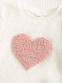 Cozy Pixies 女童冬季爱心刺绣蓬松上衣和裤子睡衣套装