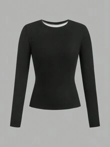 SHEIN EZwear 3 件装 保暖内衬长袖紧身 T 恤，秋冬款 - 黑與白 - 查看 6