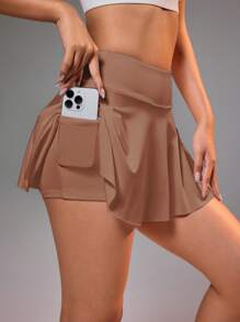 CourtClass Women's Pocket Decor Feather Ball Tennis Yoga Fitness Running Marathon Sports Skirt Athletic Skirt - Brown - View 6