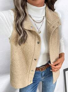 SHEIN LUNE 1 chiếc áo khoác nỉ Teddy màu Khaki, mùa thu - Màu Khaki - Xem 4
