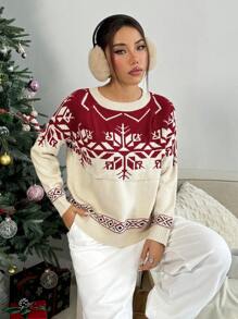 SHEIN Unity Áo len nữ mềm mại ấm áp họa tiết bông tuyết Giáng sinh, áo chui đầu dệt kim mùa thu đông. - Nhiều màu - Xem 4