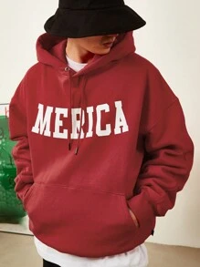 DAZY Men's Autumn Letter Print Drawstring Hoodie Sweatshirt