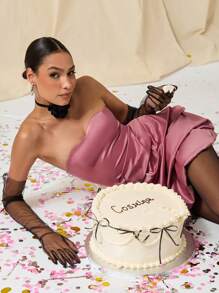 COSMINA Autumn/Winter Women Solid Color Layered Ruffles Elegant Strapless Mini Dress - Rusty Rose - View 11