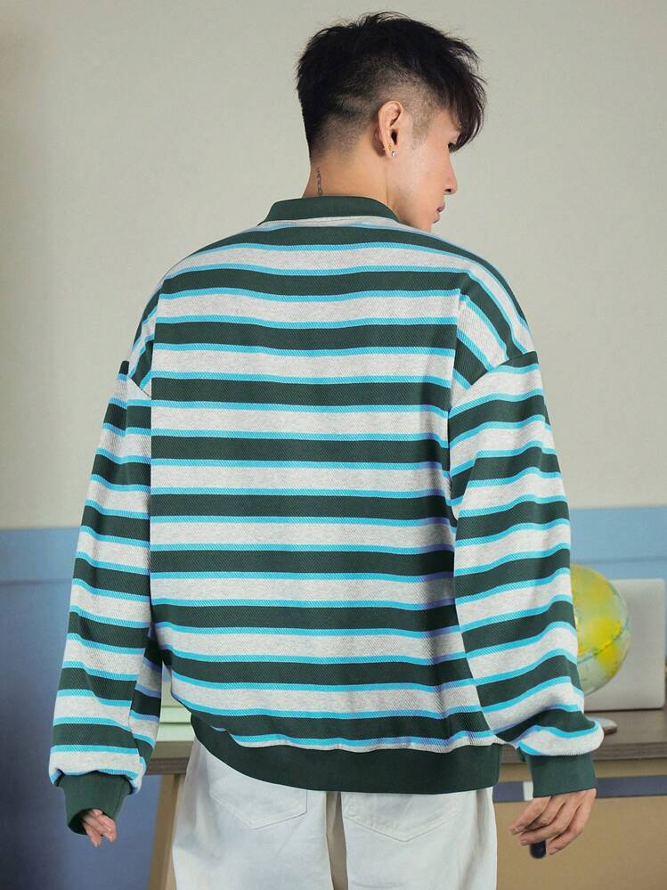 DAZY Men's Autumn Letter Print Striped Pullover Sweatshirt - Multicolor - View 2