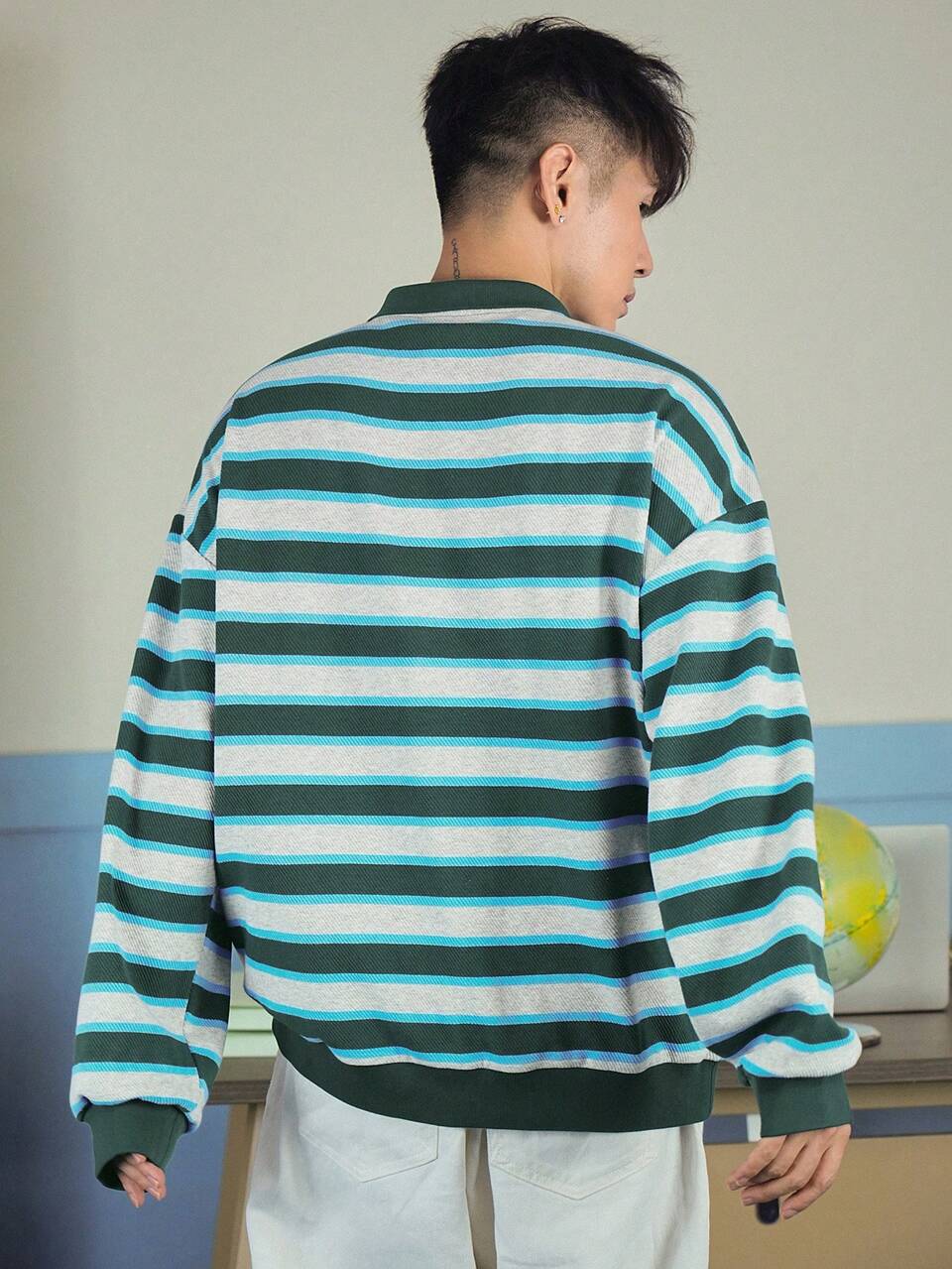 Men's Autumn Letter Print Striped Pullover Sweatshirt