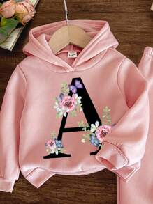 SHEIN Baby Girl Knit Soft Hoodie And Loose Pants Set, Casual And Minimalist, Suitable For Autumn/Winter - Pink - View 3