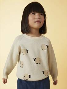 SHEIN Young Girls Round Neck Raglan Sleeve Long Sleeve Casual Cute Sheep Pattern Sweater, Suitable For Autumn And Winter - Beige - View 5