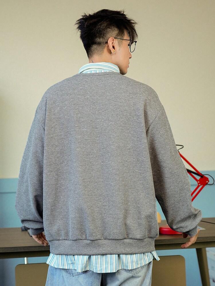 Men's Loose Fit Drop Shoulder Solid Crew Neck Sweatshirt, Autumn/Winter