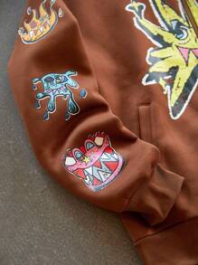 PAVTROS Manfinity Streetrush Men's Graphic Print Front Zipper Casual Hoodie Sweatshirt,Graphic Sweatshirt,Boy Friend Gifts,Funny Graphic Men Sweatshirt,Brown Sweater