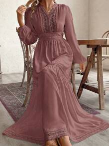 SHEIN VCAY Plus Size Women Simple Solid Color Long Sleeve Casual Dress,Beach Dress Sundress,Holiday Outfits Boho Fall - Dusty Pink - View 5