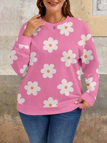 EMERY ROSE Áo nỉ chui đầu cổ tròn tay dài in họa tiết hoa cỡ lớn cho nữ, trang phục thường ngày cho mùa thu/đông - Hồng - Xem 6